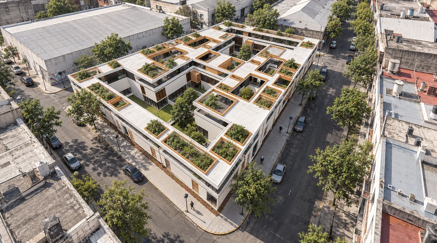 Viviendas en barrio Rodrigo Bueno · implantación aérea