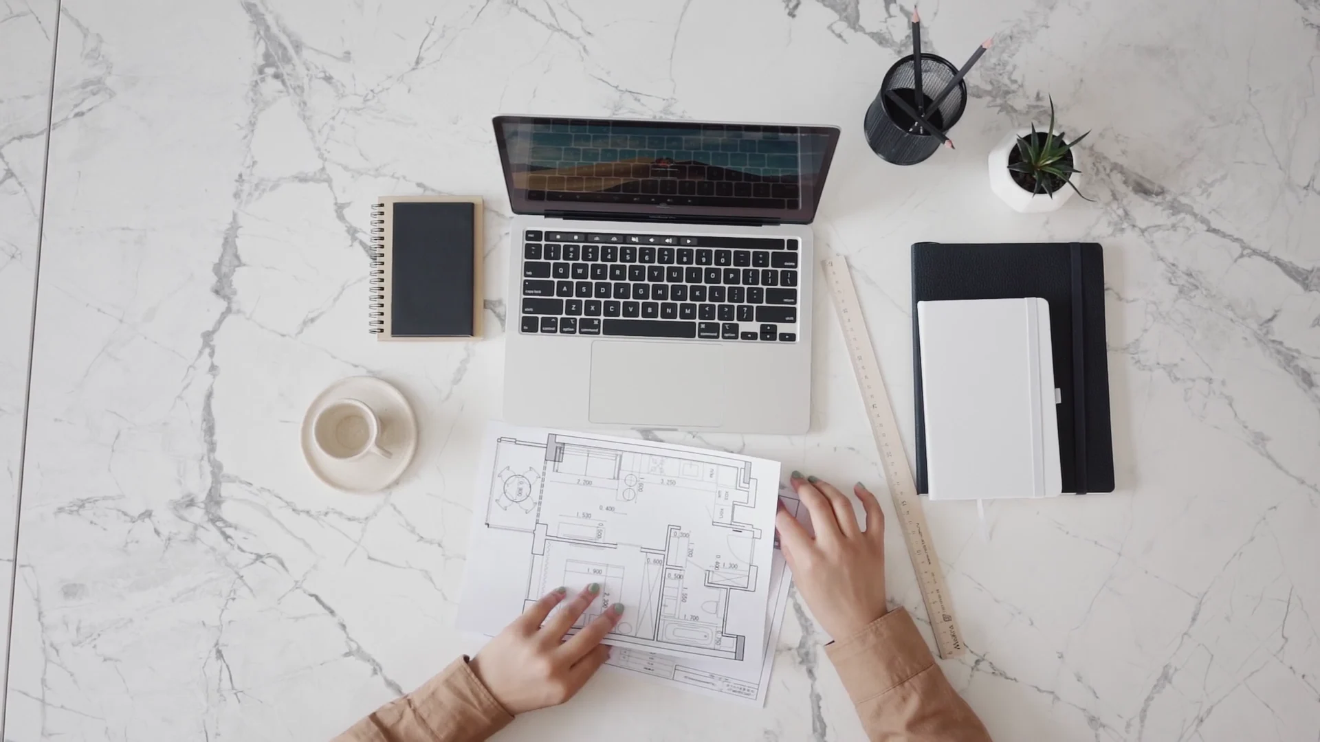Drawings and technical documentation on a worktable